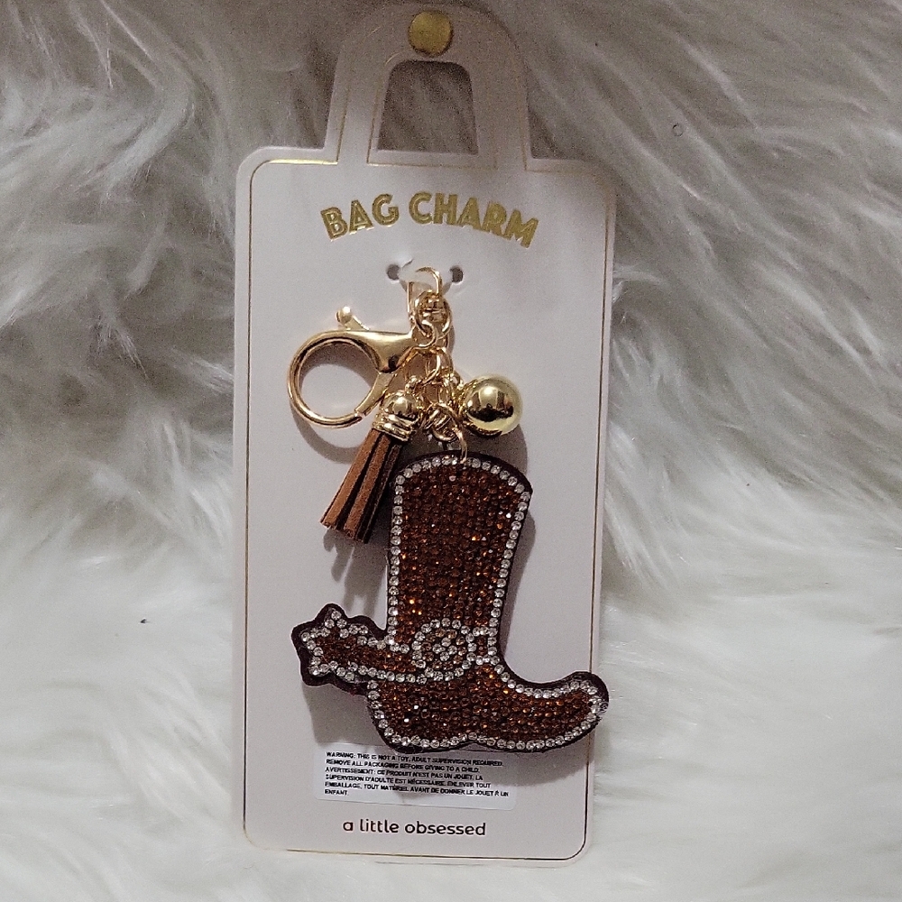 Sparkling Brown and Gold Boot Bag Charm